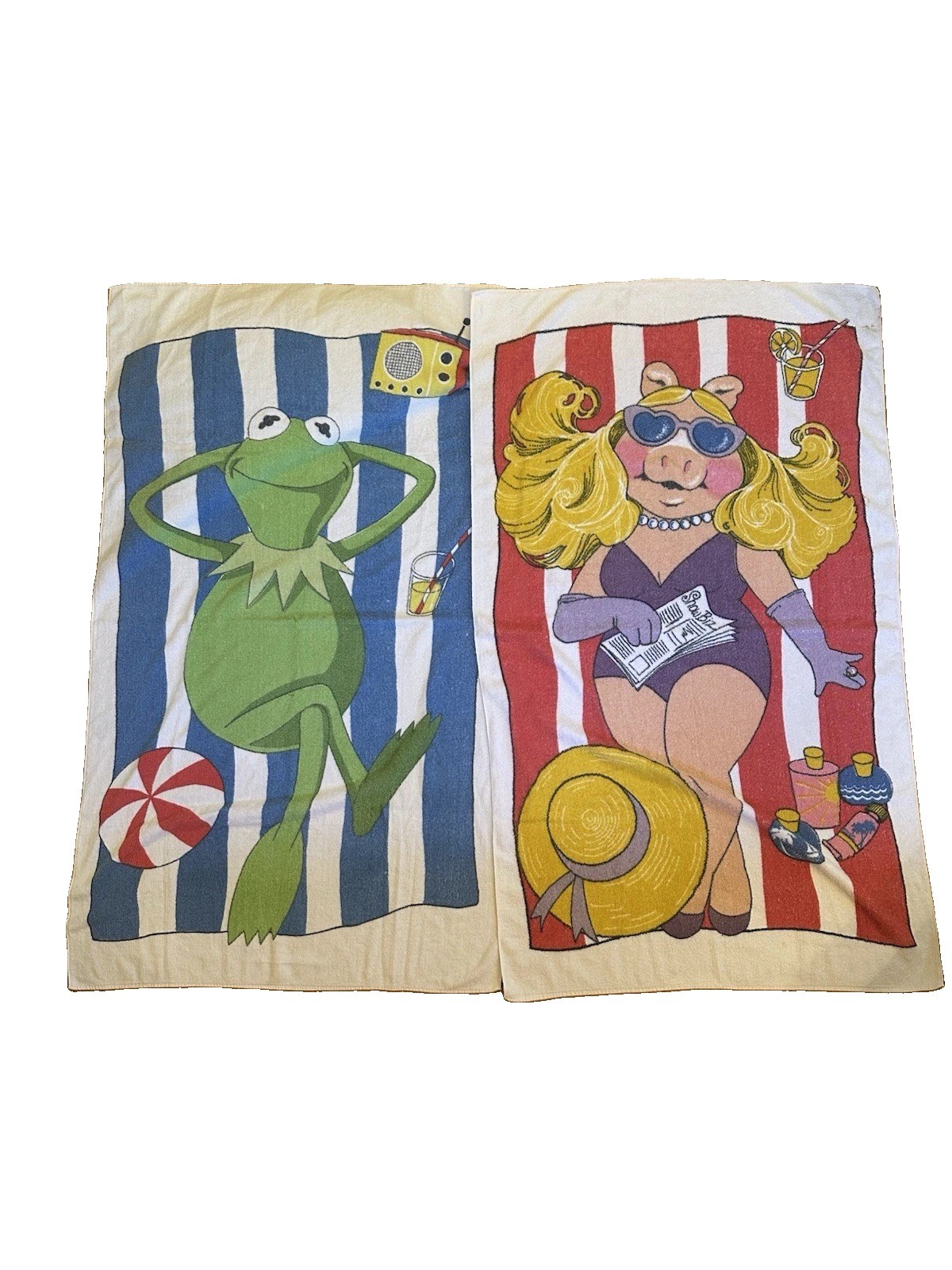 Vintage 1980 Lady Pepperell Brand Muppets Beach Towels Kermit and Miss Piggy