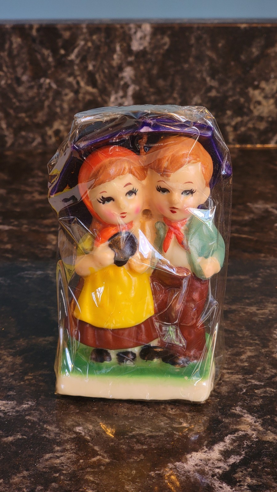 Vintage J.S. N.Y. 1973 Boy & Girl Under Umbrella Hand Painted Candle #5964 Japan Vintage J.S. N.Y. 1973 Boy & Girl Under Umbrella Hand Painted Candle #5964 Japan