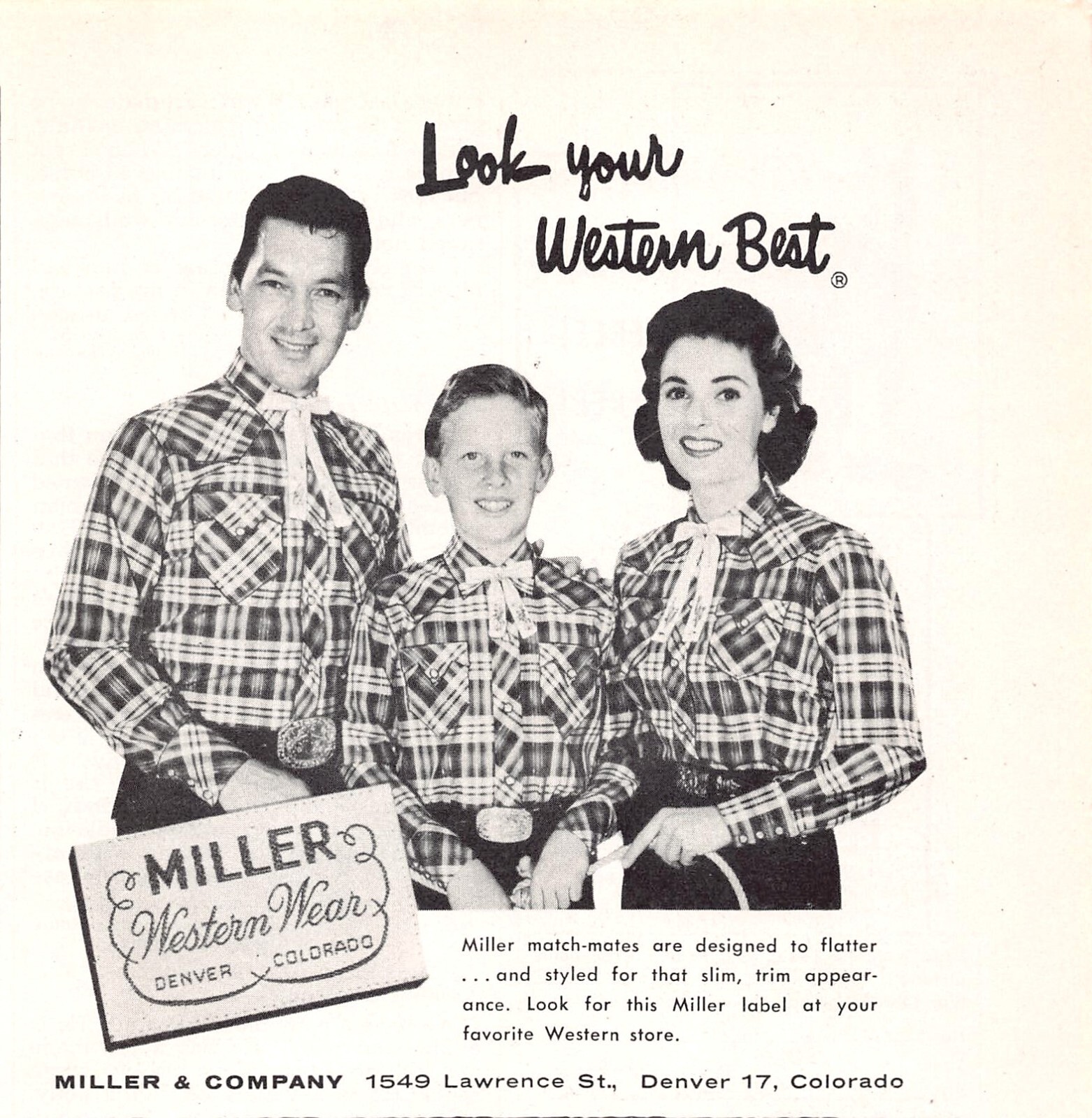 Miller Western Wear Kentucky Colonel Tie Denver Colorado Vtg Magazine Print Ad