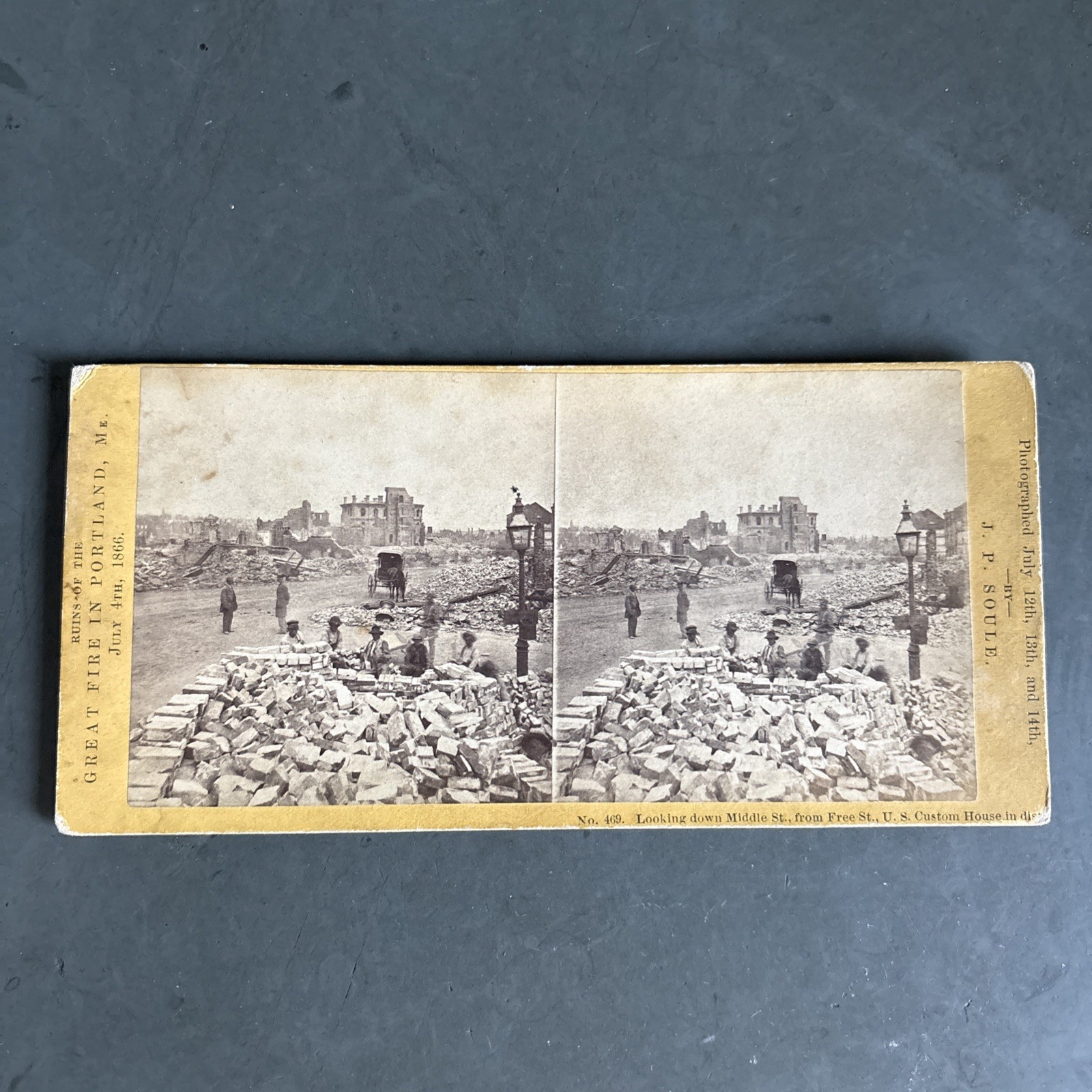 1866 Portland Maine Great Fire Stereoview J.P. Soule Middle St Custom House