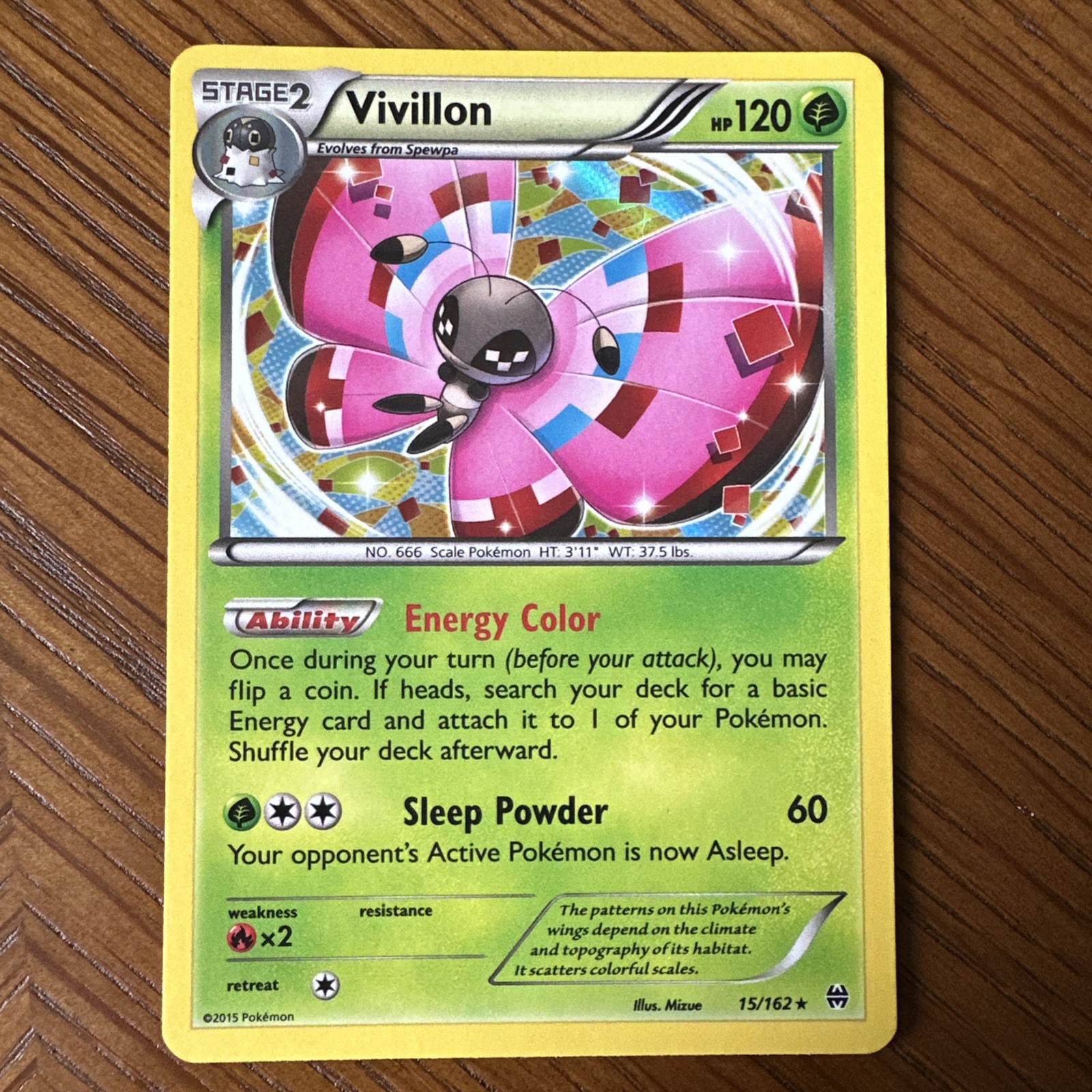 Vivillon 15/162 Holo Rare BREAKthrough Pokemon Near Mint