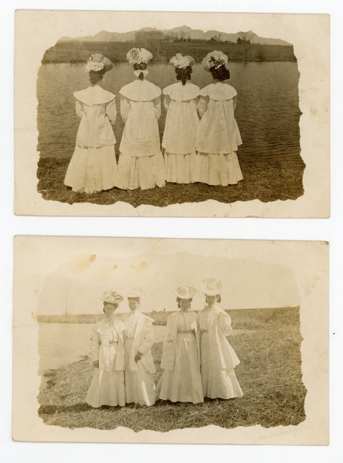 PAIR OF RPPC FRONT AND BACK VIEW OF FOUR WOMEN. Undivided postcard before 1907.