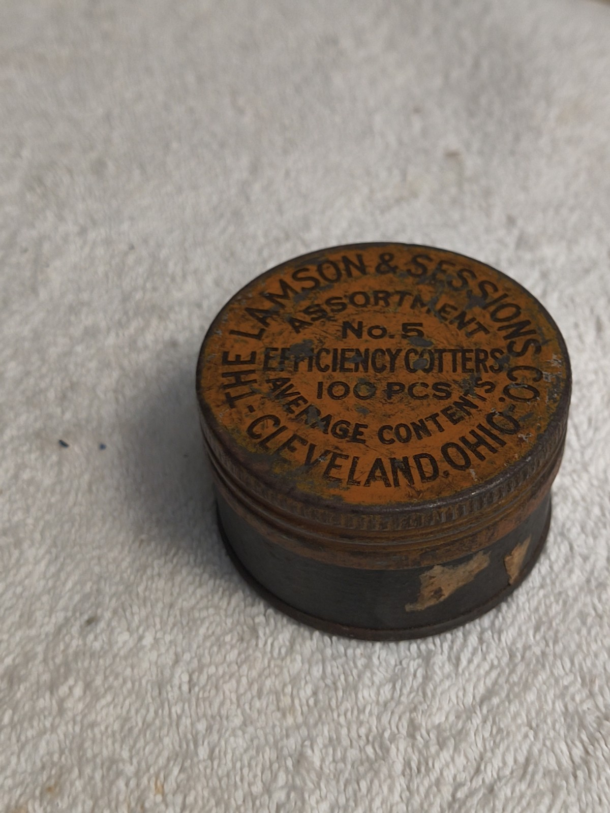 Antique 1920s-30s Lamson Sessions Efficiency Cotters No 5 Tin w/ Contents