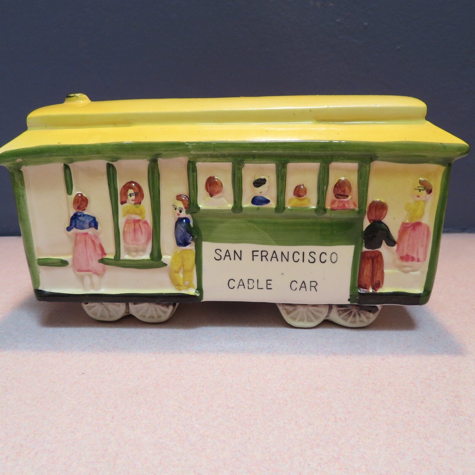 Vintage San Francisco piggy bank Cable Car Handpainted 