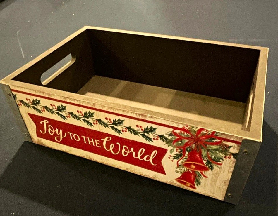 FinaleWenke Christmas Wooden Storage Crate Box w/ Handles Joy to the World FinaleWenke Christmas Wooden Storage Crate Box w/ Handles Joy to the World