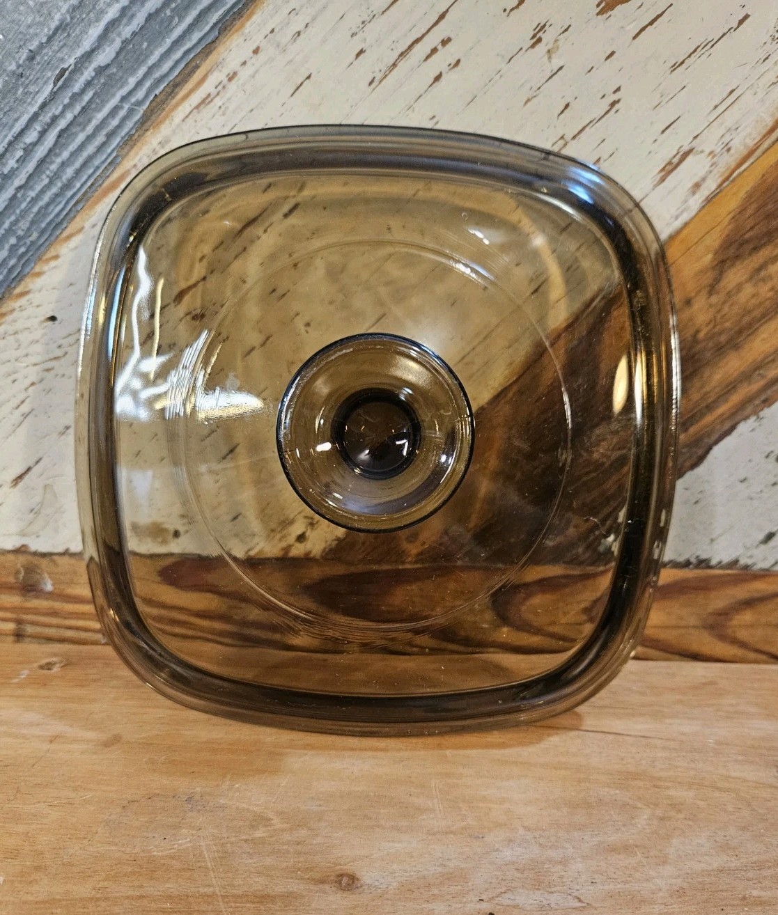 Vintage Pyrex A-7-C Amber Glass Square Replacement Lid Corning Ware Visions 7\