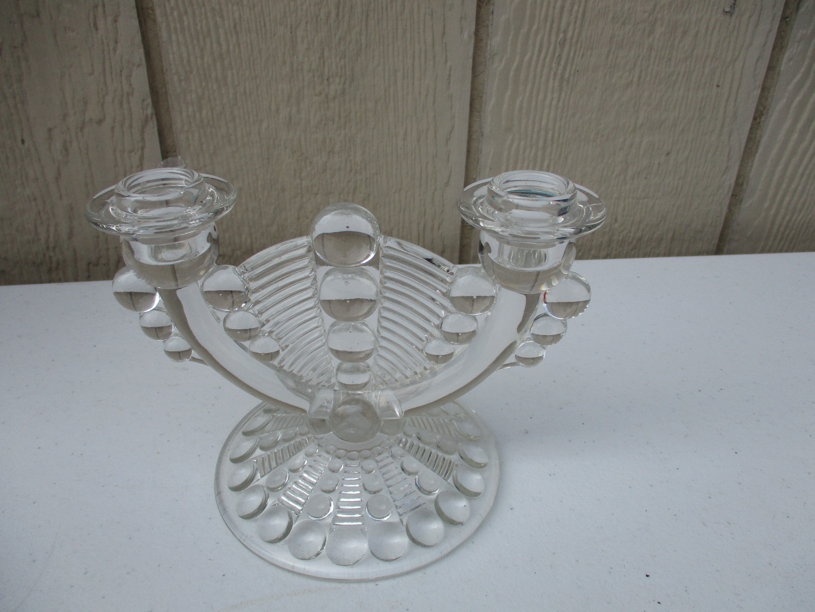 VTG Indiana Glass Mayflower Clear GlassDouble Candlestick Candleabra Art Deco
