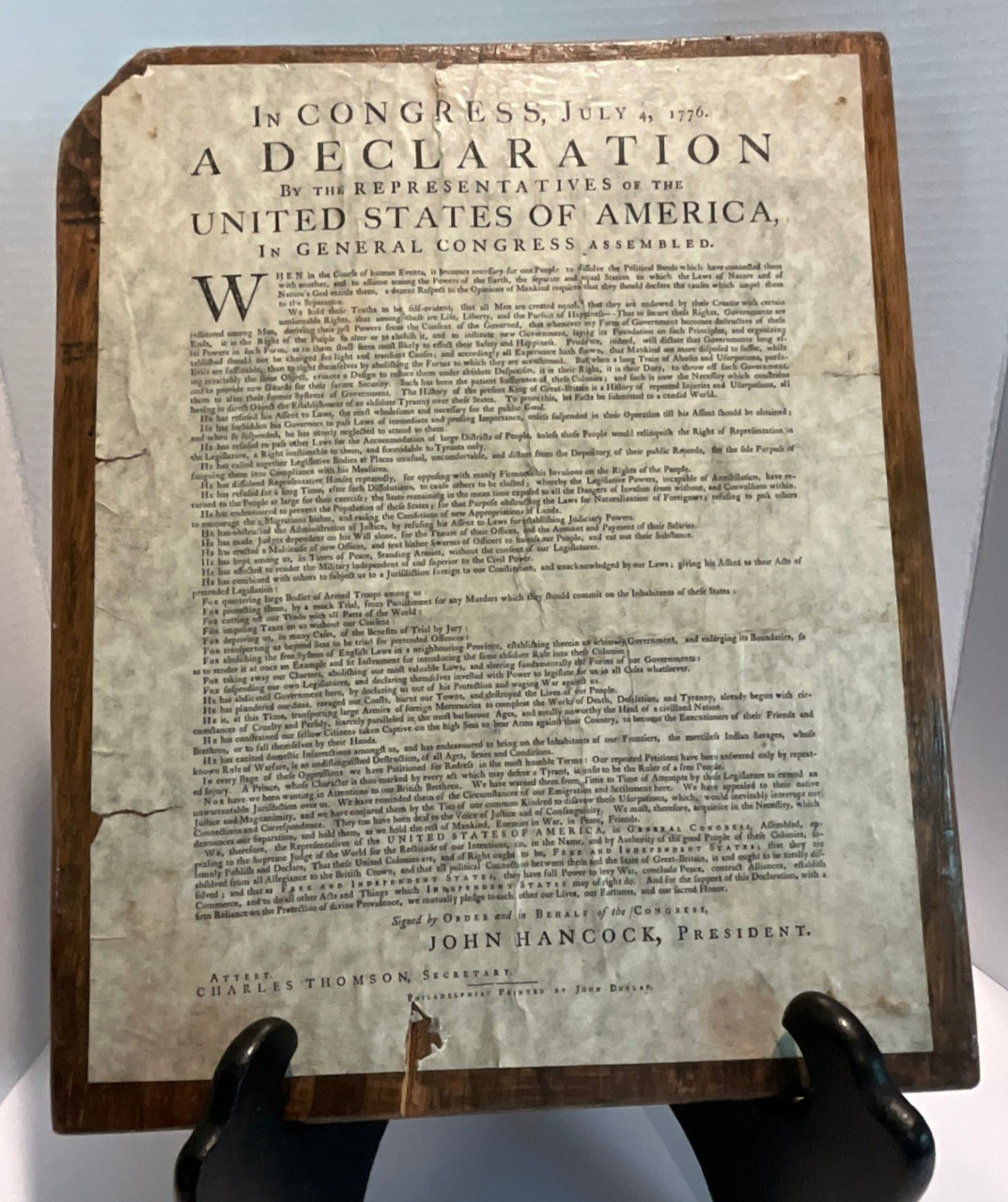 Rare Vintage Declaration of Independence Wood Plaque Wall Decor American 15x12