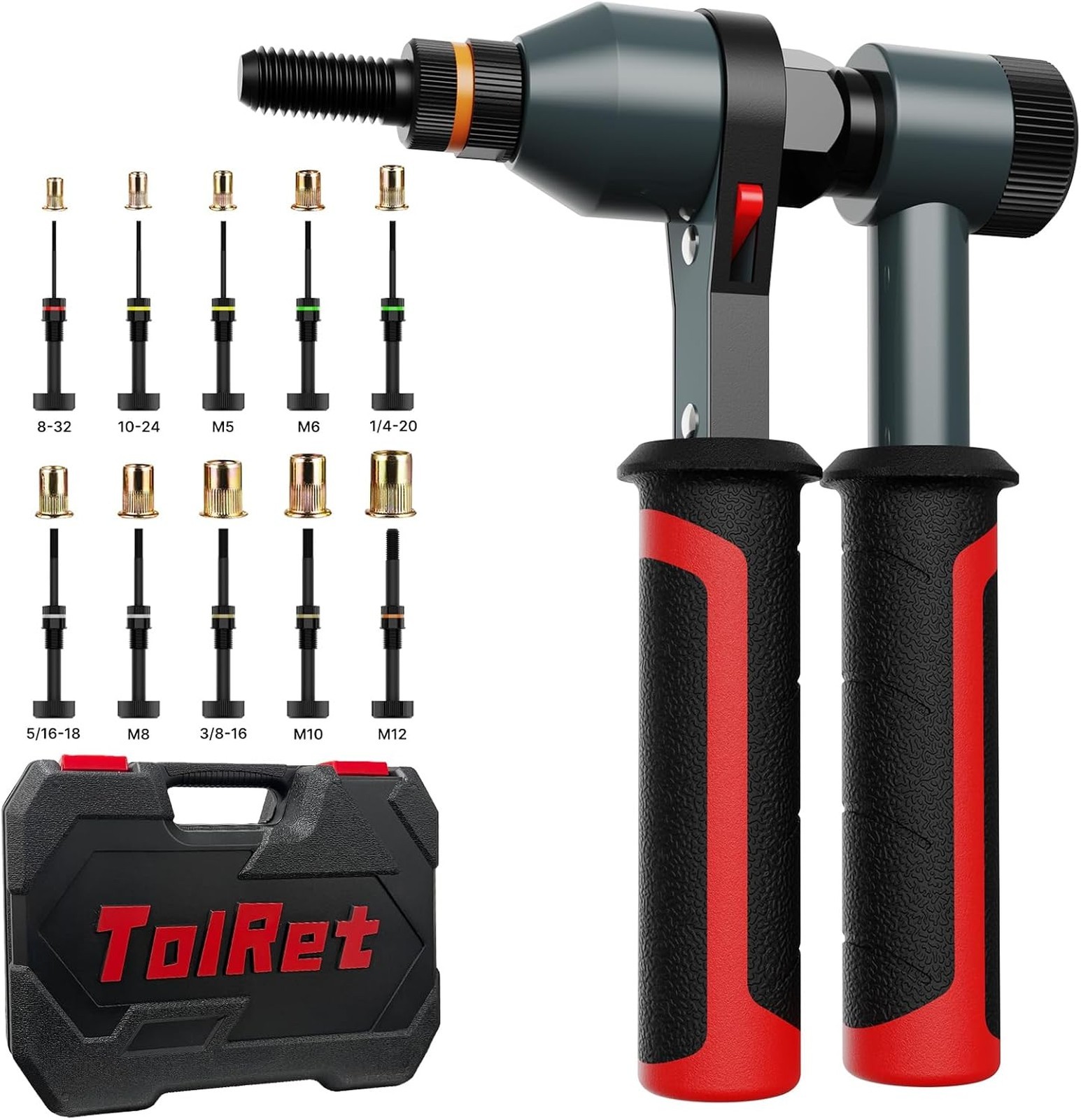 Rivet Nut Tool Kit with Ratcheting Mechanism and Quick Change Mandrels 10 Metric