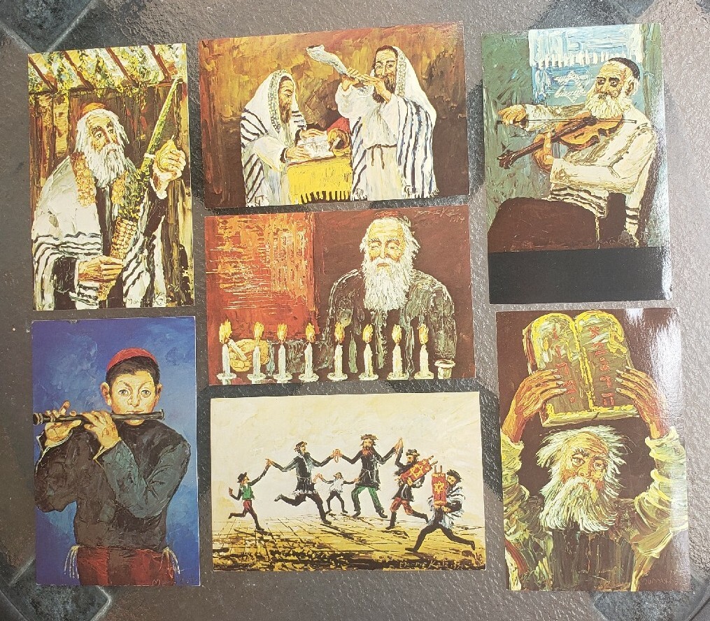 Vintage 1969-1974 Signed Morris Katz Jewish Judaica New Year Postcards 