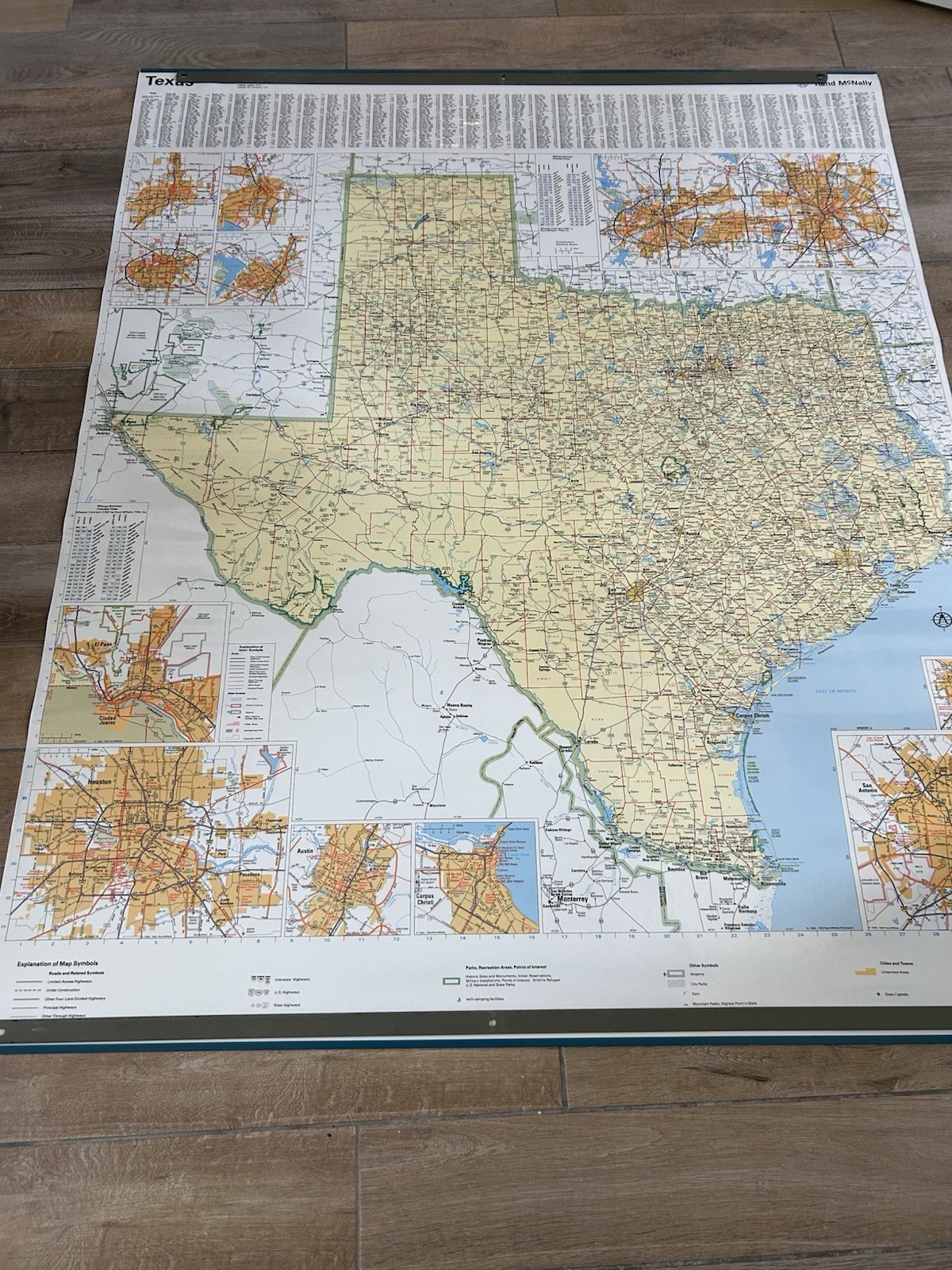 1989 Rand McNally Texas Road & Highway Wall Map Laminated 4.25 ft. x 5.25 ft. 1989 Rand McNally Texas Road & Highway Wall Map Laminated 4.25 ft. x 5.25 ft.
