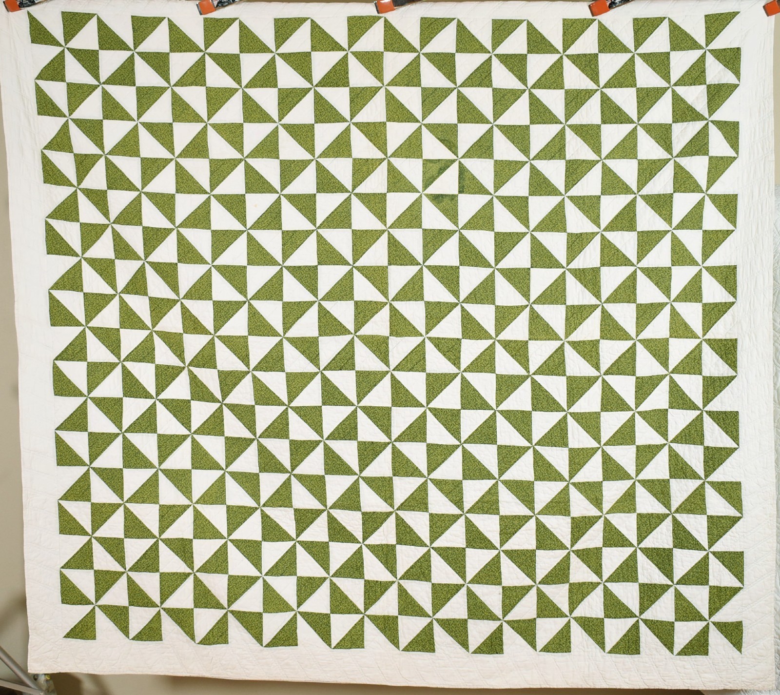 Vintage 1870\'s Green & White Calico Broken Dishes Antique Quilt ~Graphic Design