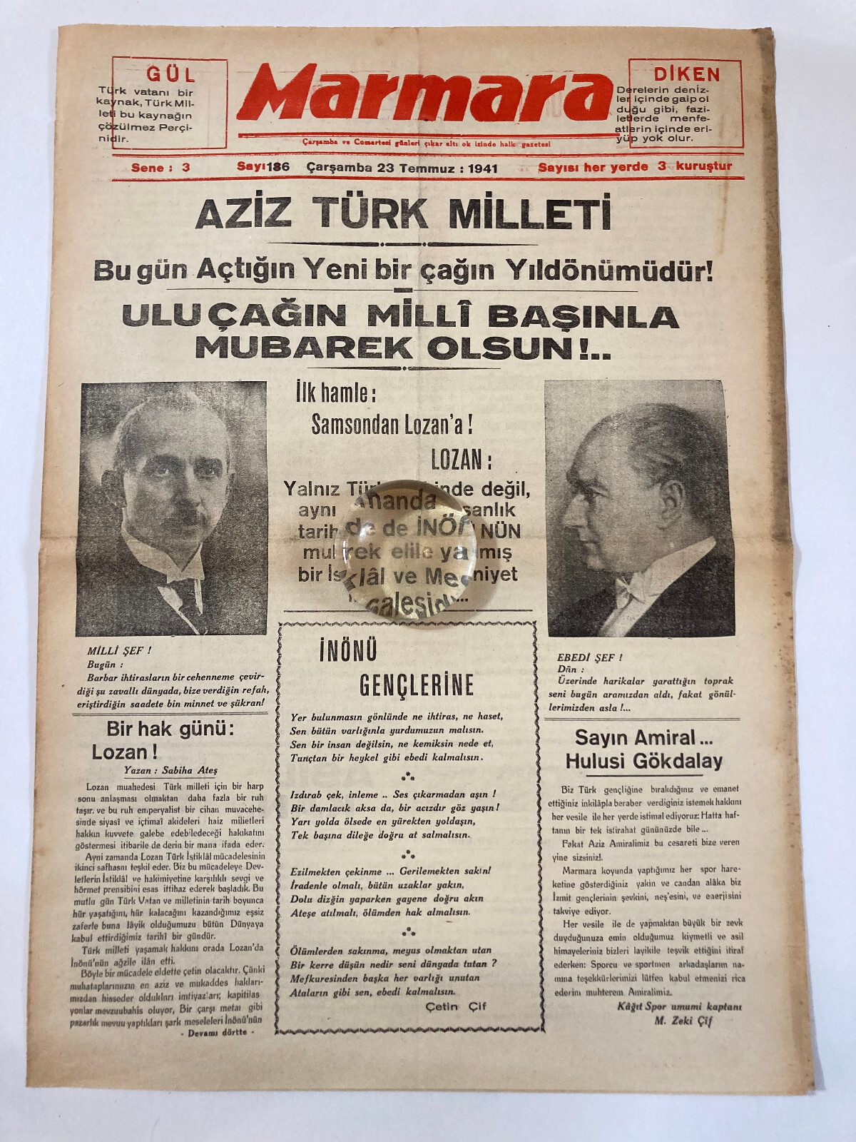 Mustafa Kemal ATATURK Cover Newspaper 1941 Turkish Local Journal Marmara