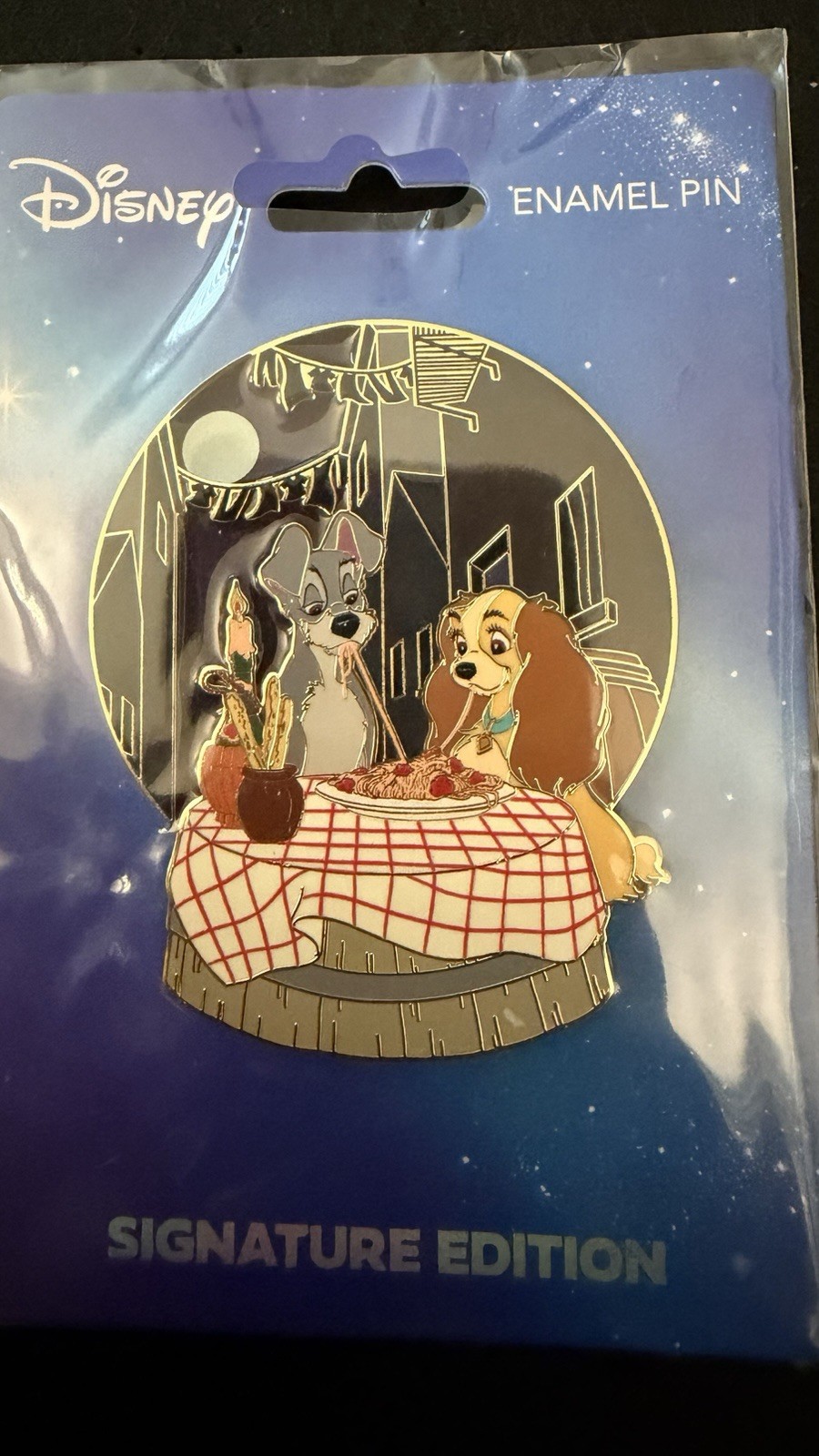 Pink A La Mode Lady and the Tramp Bella Notte Jumbo Pin LE 500 Pink A La Mode Lady and the Tramp Bella Notte Jumbo Pin LE 500