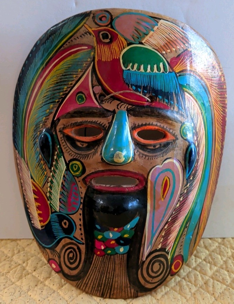 Vintage Mexican Talavera Handpainted Mask Folk Art Colorful Wall Hanging 8