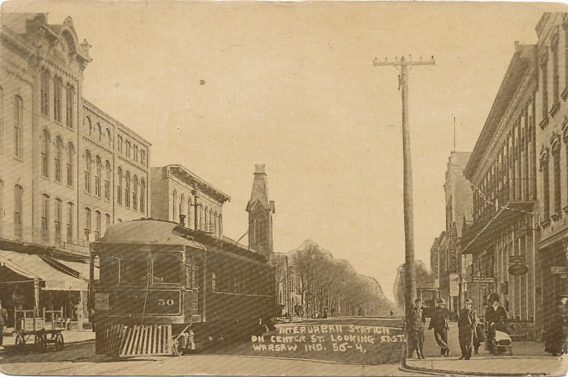 Warsaw IN * Interurban Station On Center St.  Trolley #50  ca. 1908