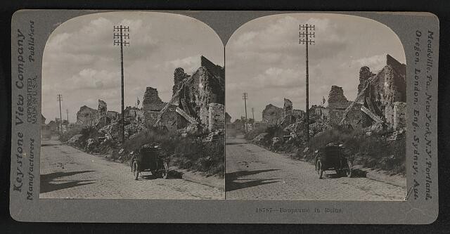 Photo:Bapaume France 1917 Ruins of War Stereoview Horse Cart Street Scene