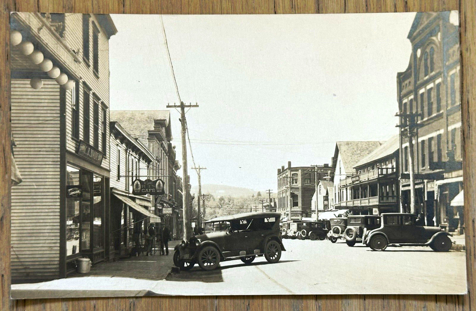 RPPC Broadway Street View Farmington Maine ME 1920s Antique Car Postcard VTG