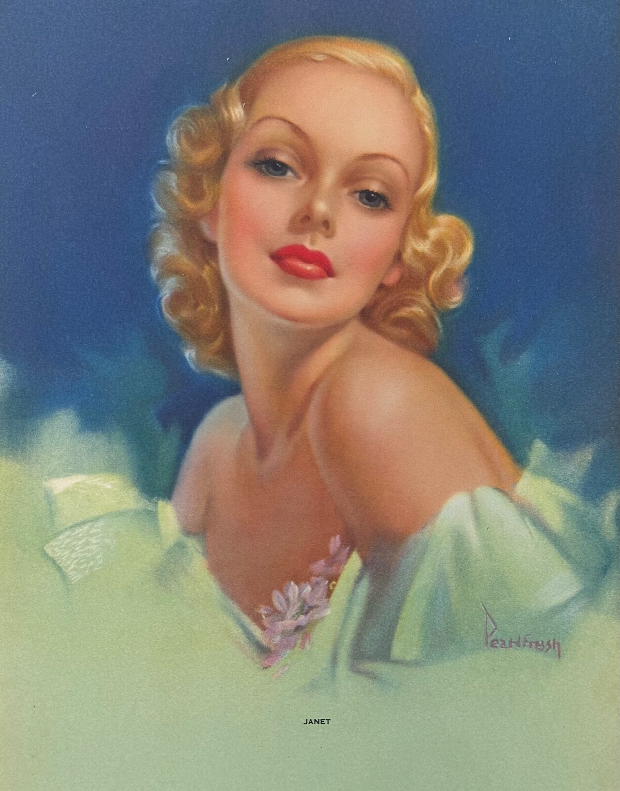 Vintage 1940s Pearl Frush 11x9 Pin-Up Print Janet, Blonde Temptress