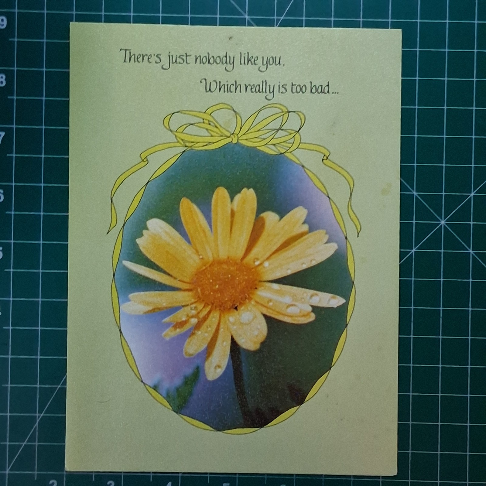 Vintage Yellow Daisy & Ribbon Trim Greeting Card, USED