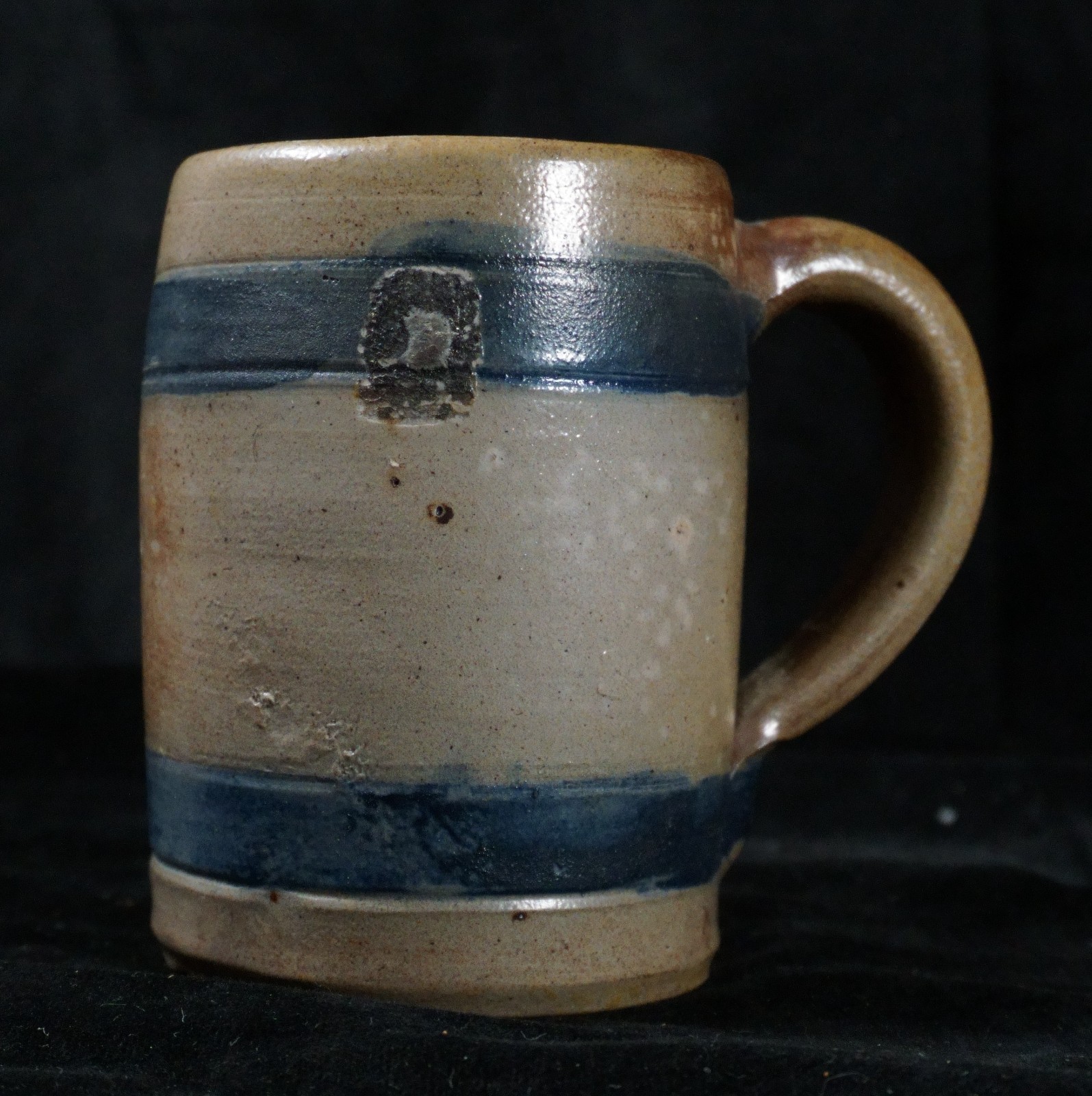 Antique Stoneware Salt Glaze Cobalt Mug 19th Century Jug Stein Crock Cup (A1)