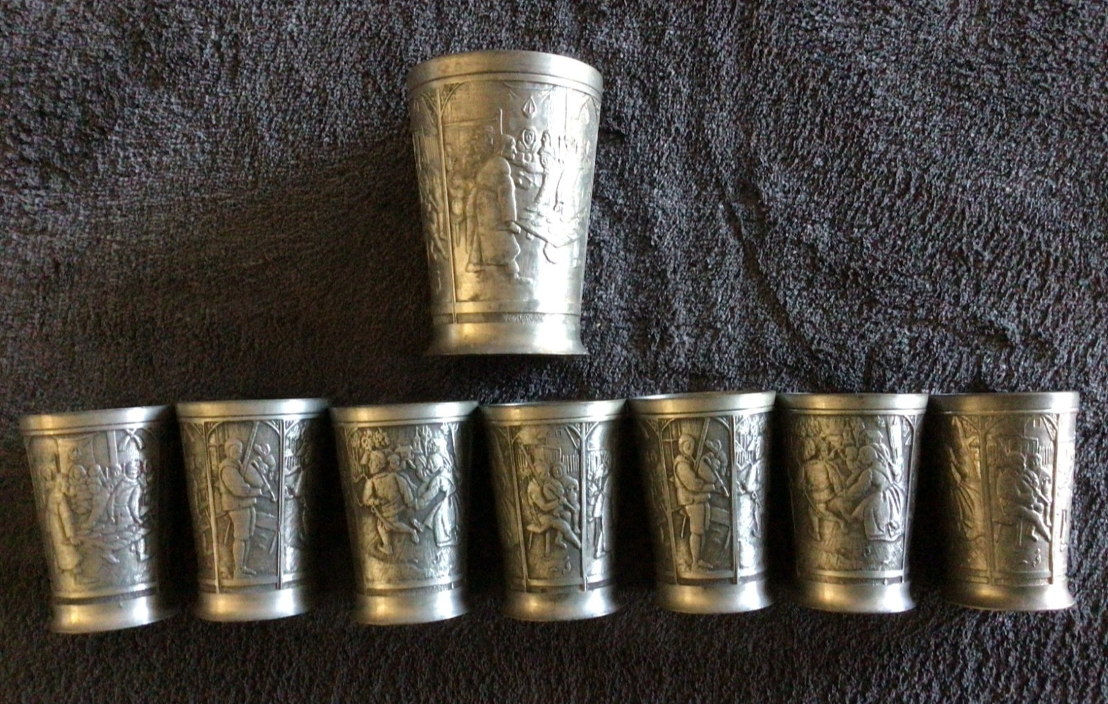 Vintage KDM Royal Pewter Holland Shot Glass & Master Shot glass, Tavern Scene Vintage KDM Royal Pewter Holland Shot Glass & Master Shot glass, Tavern Scene