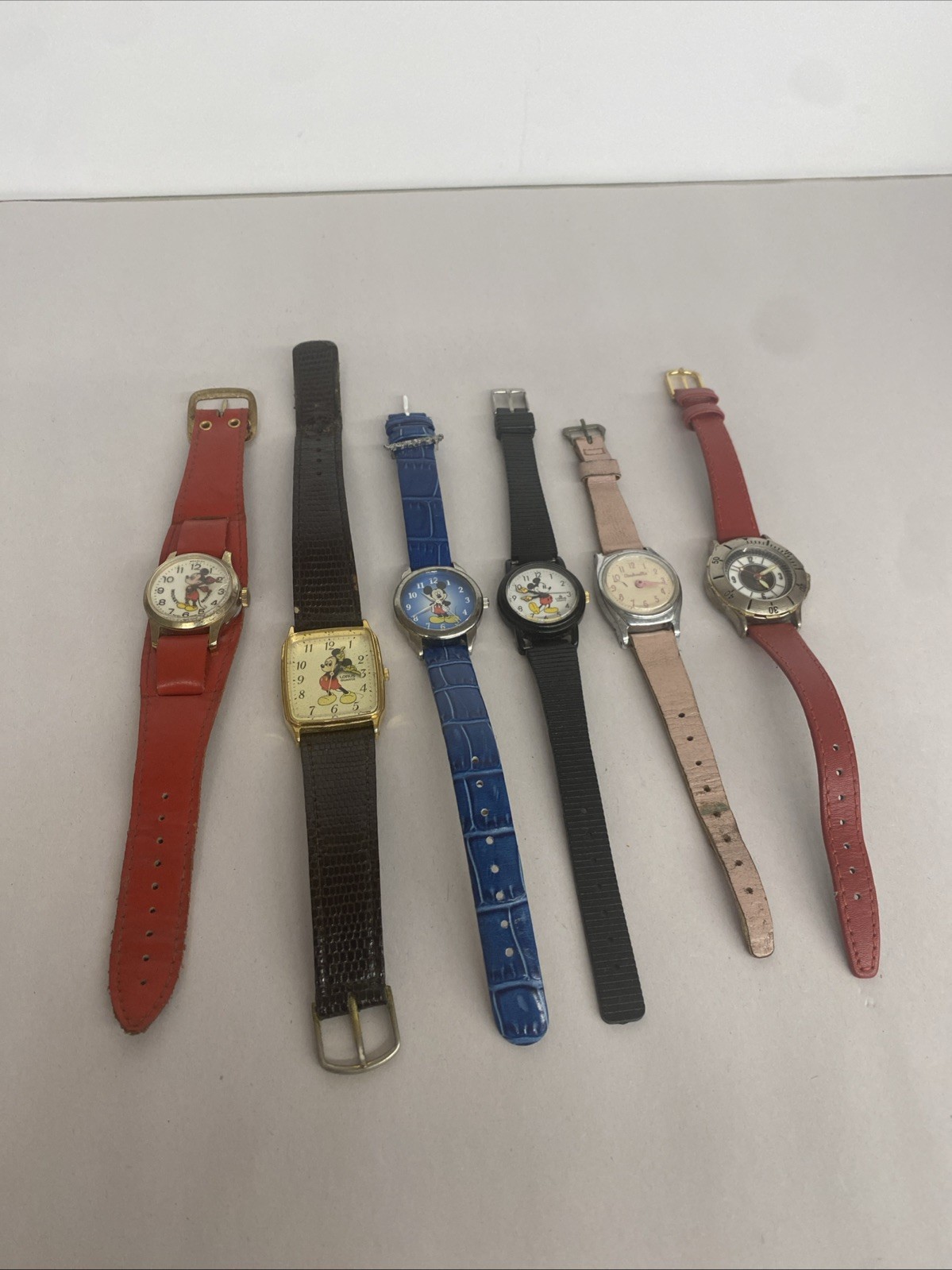 Variety Six Vintage Watches 4 Mickey And 1 Cinderella and Misc. Not Working