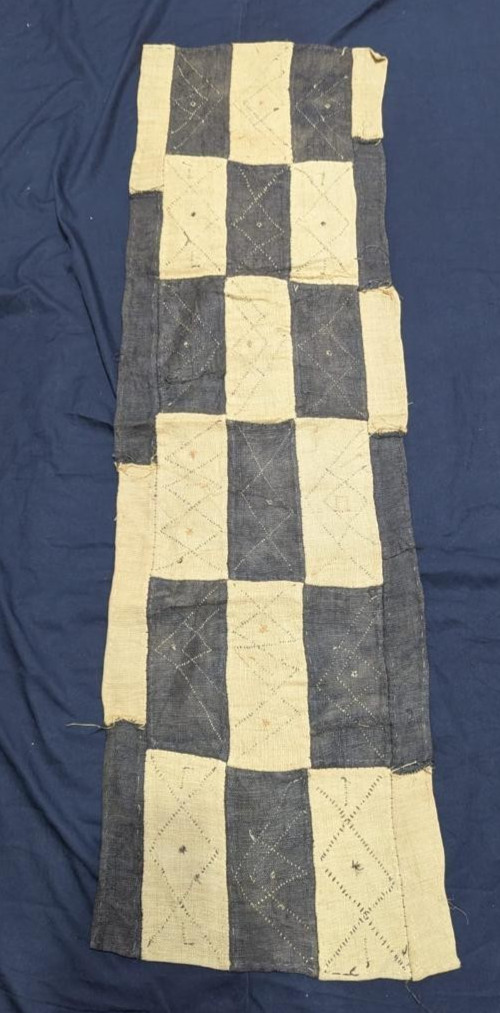 Vintage African Kuba Showa Bark Cloth Handstitched Raffia Textile 13x44 inches