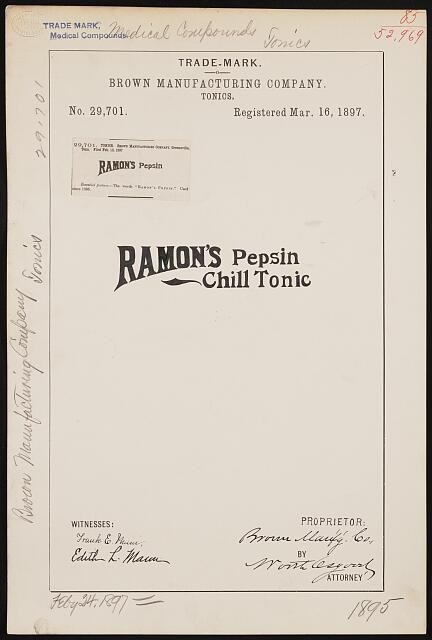 Photo:Ramon\'s Pepsin Chill Tonic Brown Manufacturing 1897 Trademark Ad