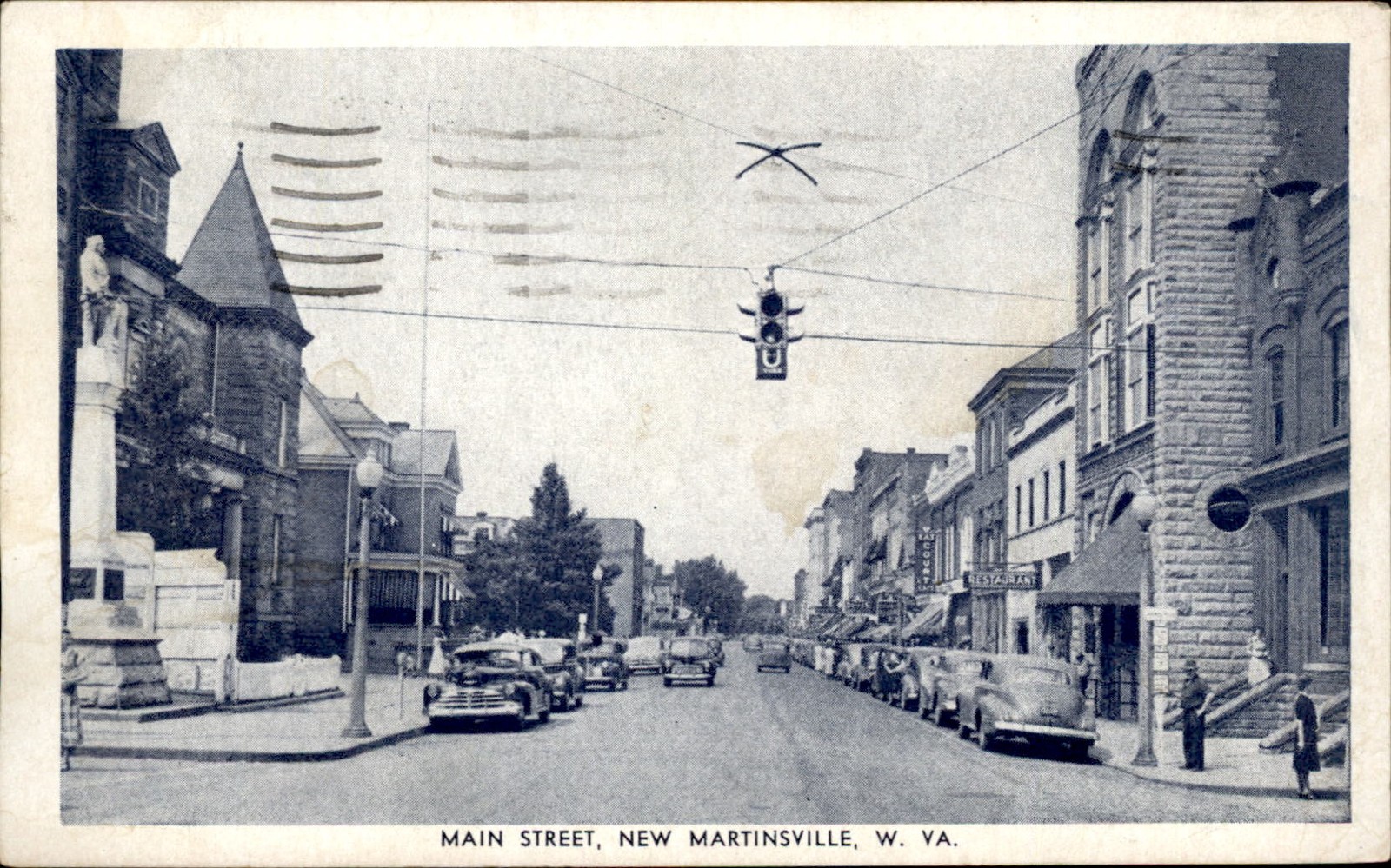 Martinsville West VirginiaMain Street Stop Light c1951 Vintage Postcard Martinsville West VirginiaMain Street Stop Light c1951 Vintage Postcard