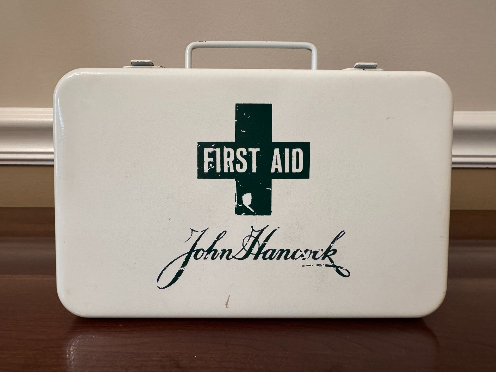 Vintage John Hancock Metal First Aid Kit  (*RARE*) - Wall Mountable - Very Cool