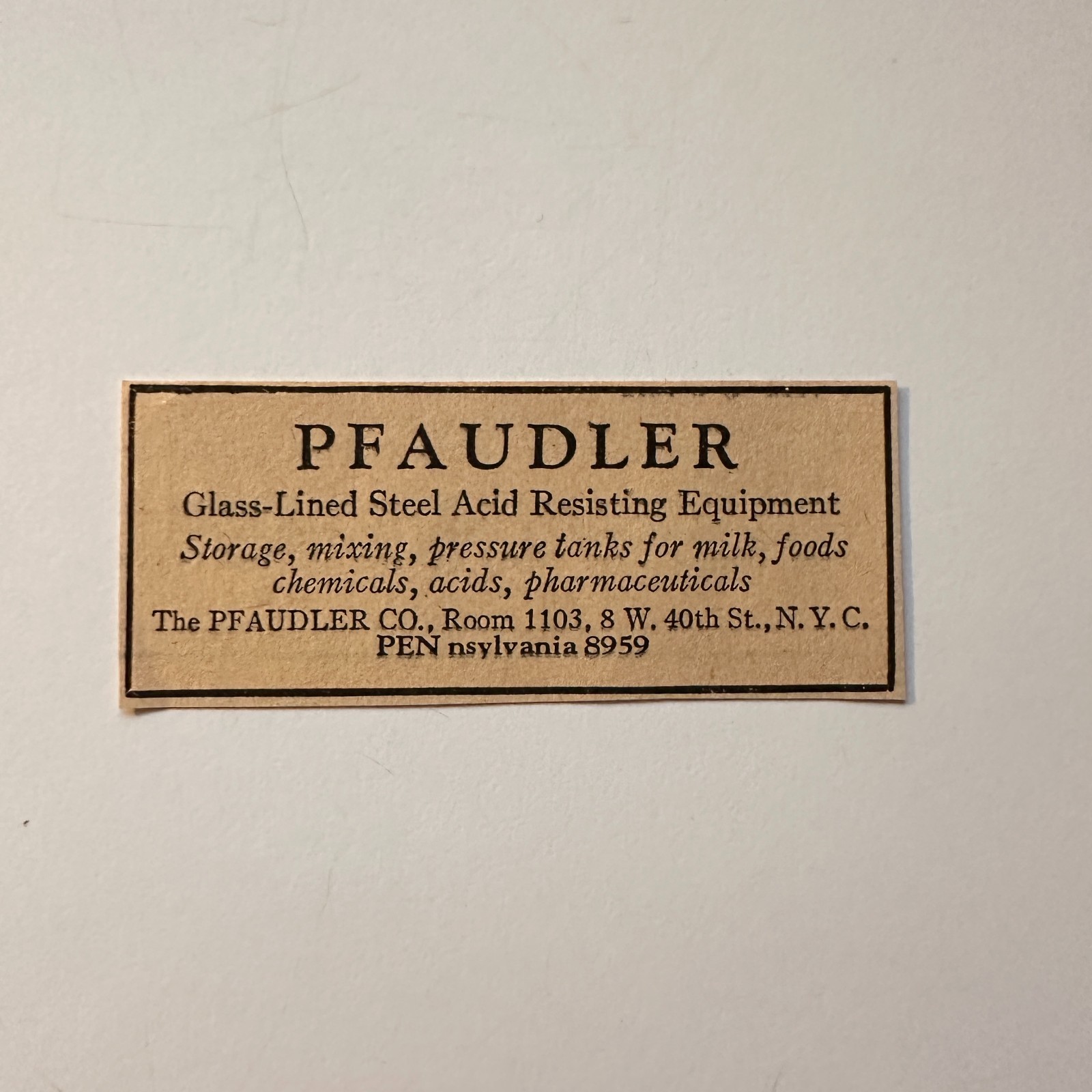 The Pfaudler Co Glass-Lined Steel Acid Resisting Equipment NYC 1929 Ad 4AF2-S22