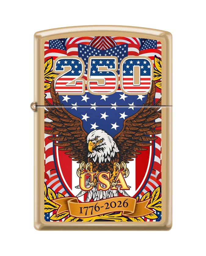 Zippo 5452, USA Flag and Eagle, USA 250th Anniversary 1776-2026 Brass Lighter Zippo 5452, USA Flag and Eagle, USA 250th Anniversary 1776-2026 Brass Lighter