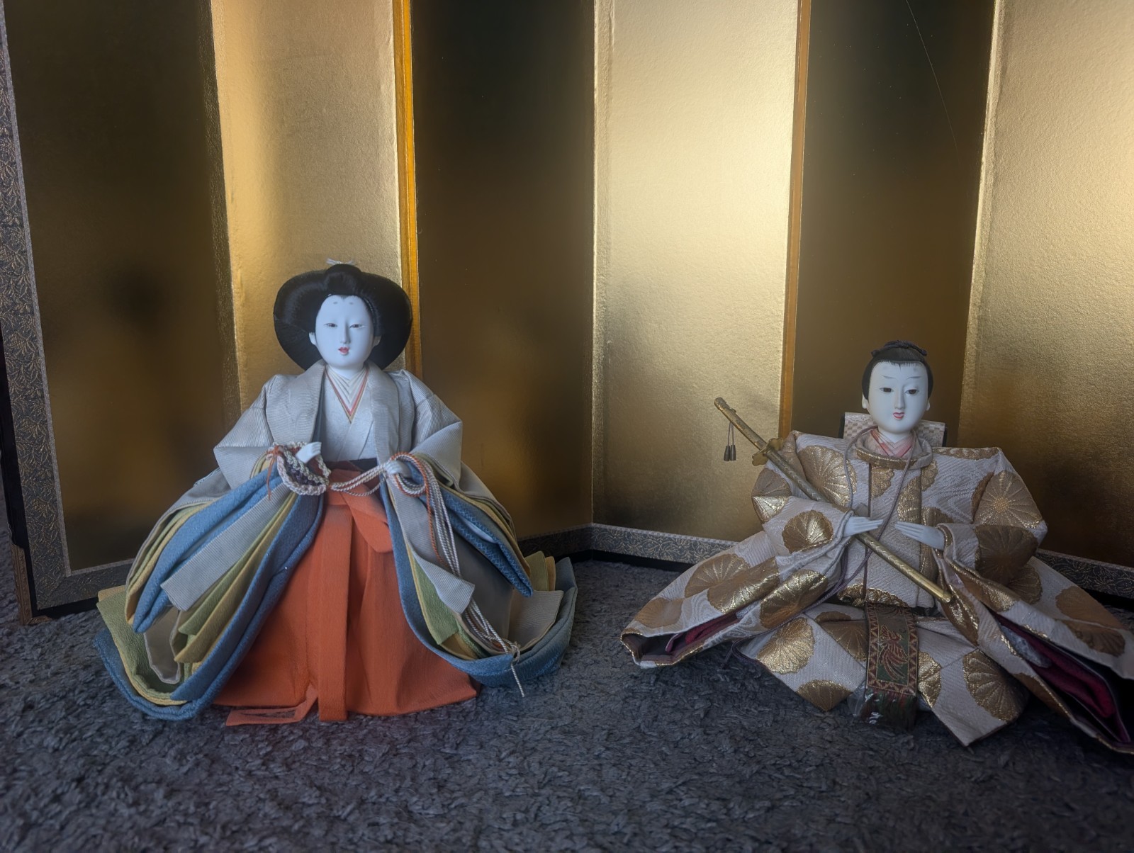 Japanese Hina Wooden Vintage Set Of 2 Each 12in Wide With A Large Screen