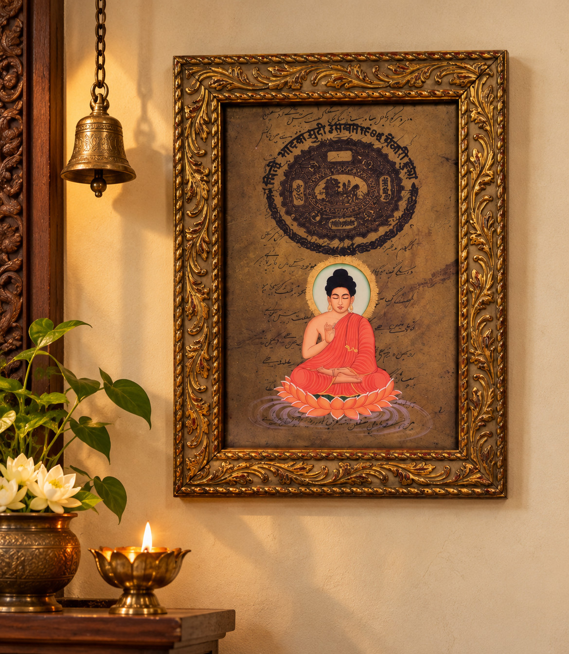 Vintage Framed Buddha Lotus Meditation Artwork Spiritual Buddhist Wall Art Decor Vintage Framed Buddha Lotus Meditation Artwork Spiritual Buddhist Wall Art Decor