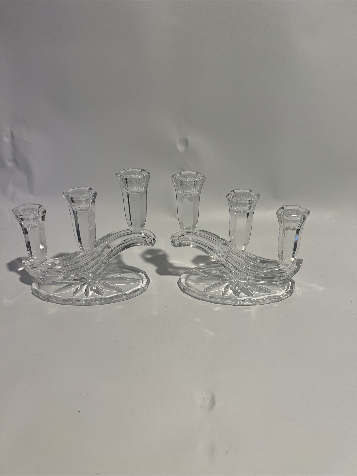 Vintage Pair (2) of Buder Bleikristall 3 Arm 24% Lead Crystal Candelabra