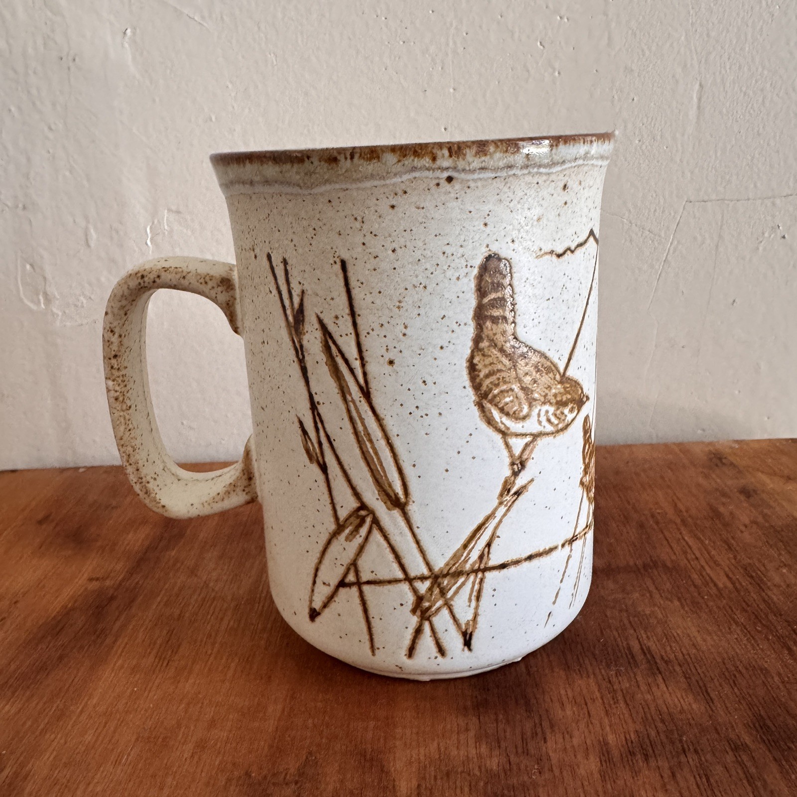 Vtg Dunoon Ceramics Stoneware Coffee Tea Mug Wren Birds On Branch Made Scotland