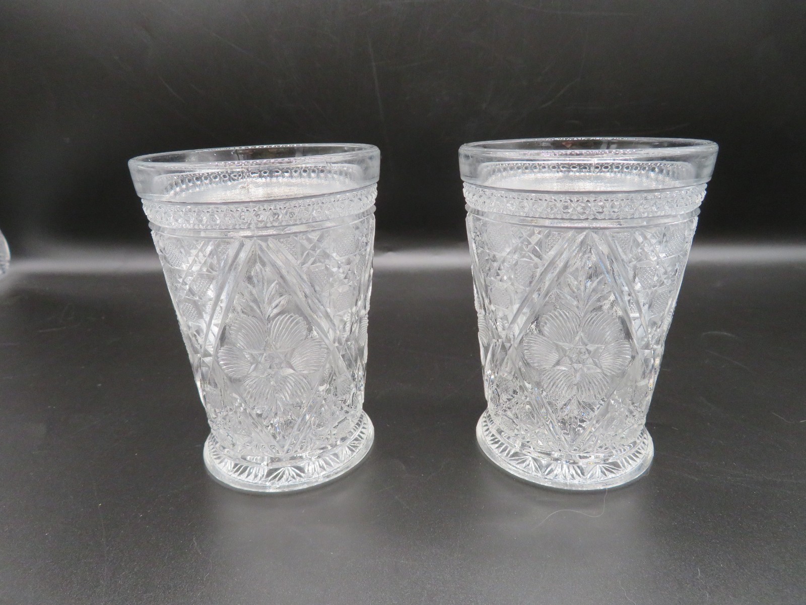 Pair of EAPG Glasses Tumblers Flower Inside Diamond Unknown Pattern & Maker