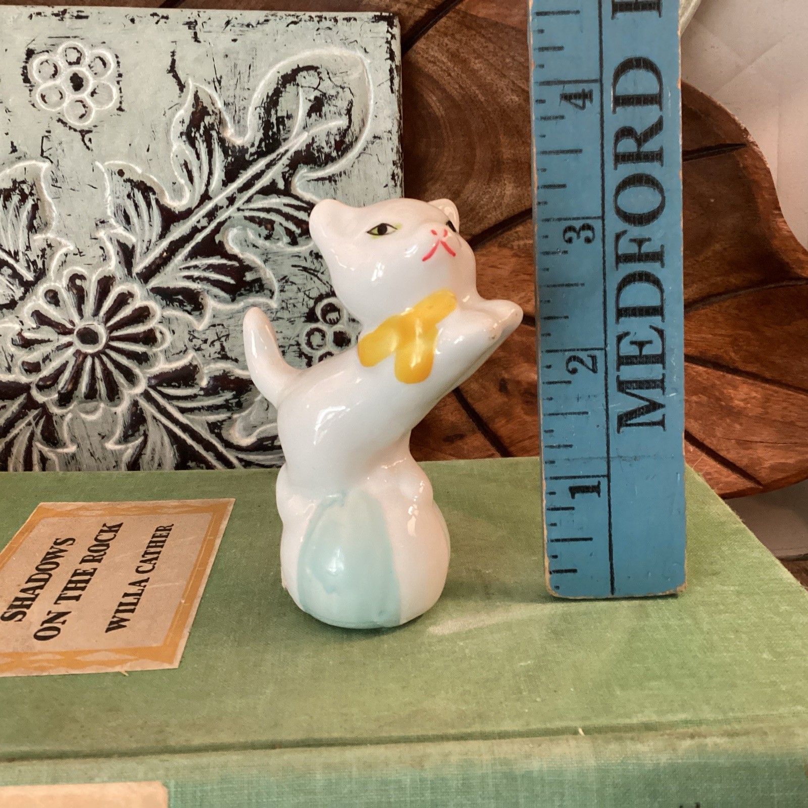 Porcelain Vintage Kitten On Ball Cat Crazy Cat Lady Gift Figurine