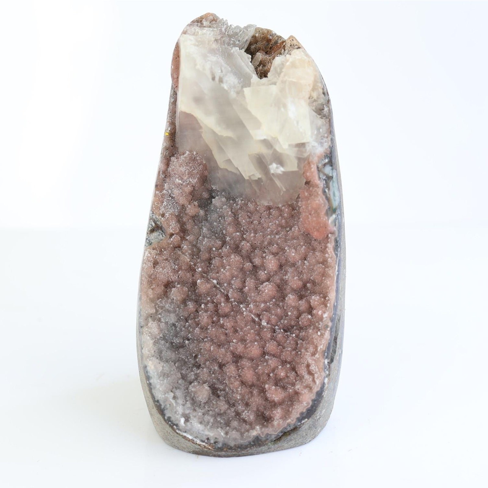 Pink Amethyst Geode with Calcite Inclusion | Botryoidal Brazilian Crystal