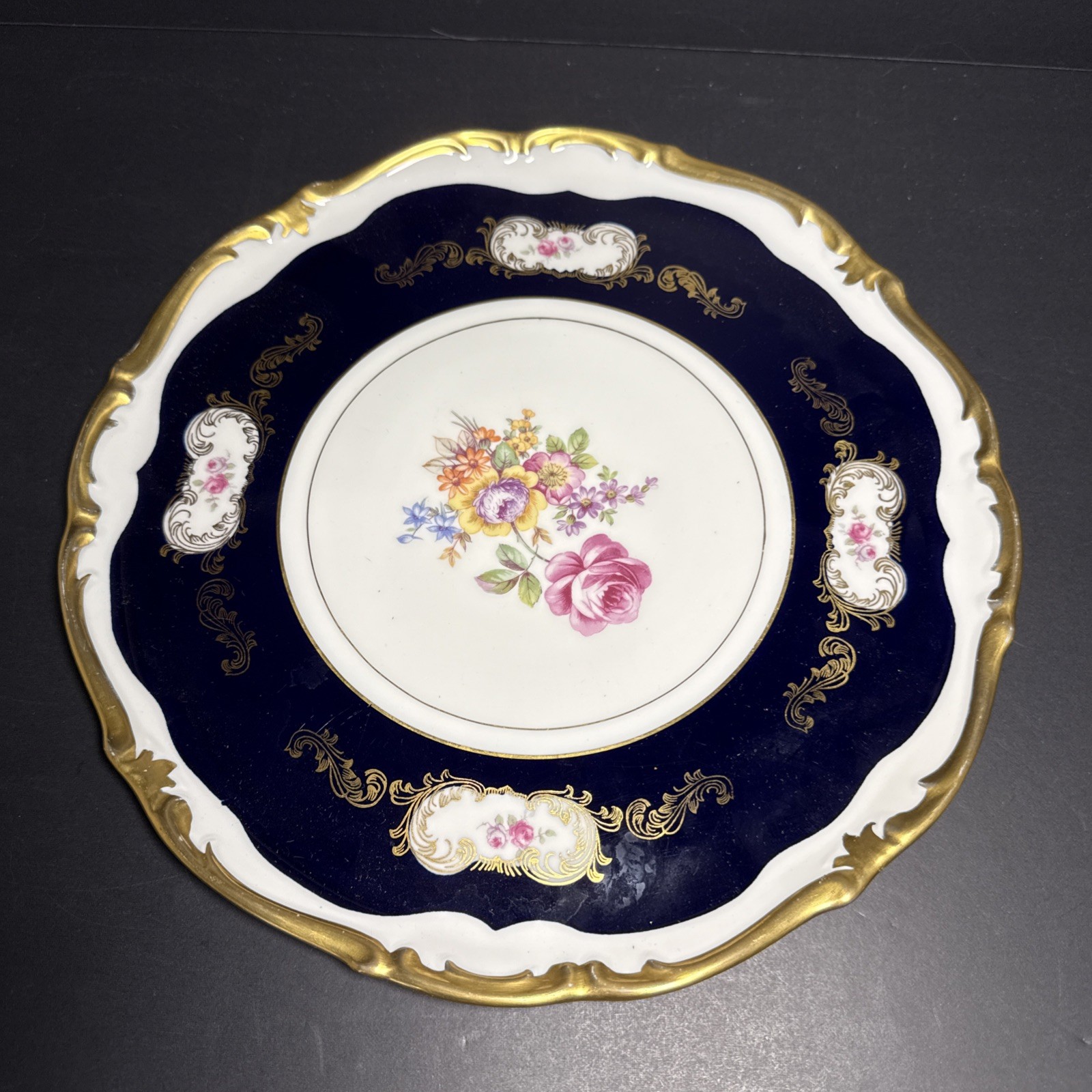 Vintage Reichenbach Fine China Echt Kobalt Large 11.5 Cake Flat Platter GDR