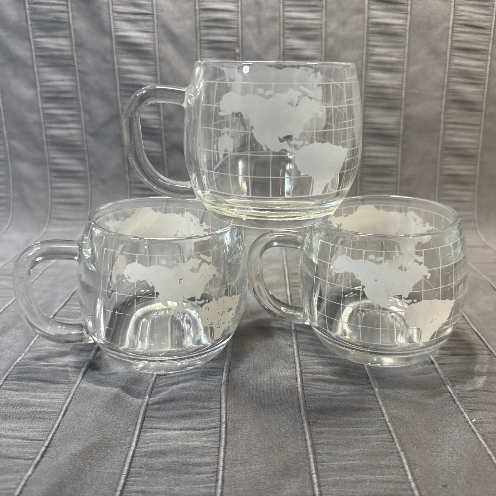 Nestle Nescafé Clear Glass Globe World Mug Cup SET OF Three, Vintage