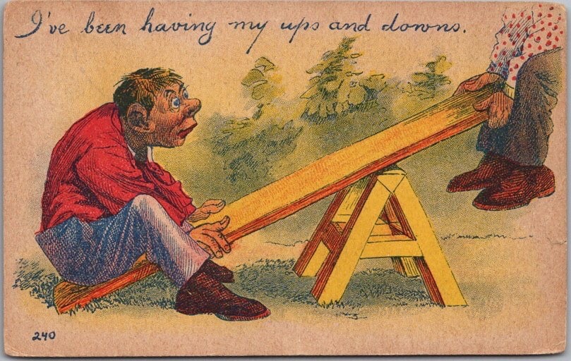 1912 Comic Postcard Man on See-Saw \