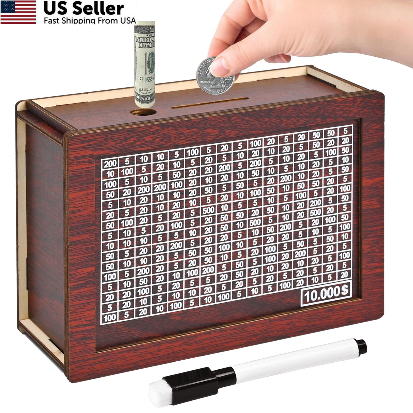 krlladetiy 10000 Savings Challenge Box, Wooden Money Saving Large, Coffee krlladetiy 10000 Savings Challenge Box, Wooden Money Saving Large, Coffee