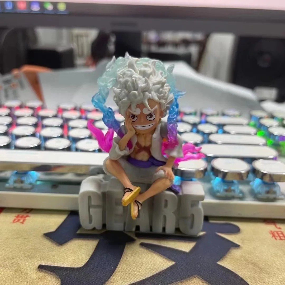 New 10cm One Monkey D Luffy Gear 5 White Hair Sitting Figure Statue Toy Gift