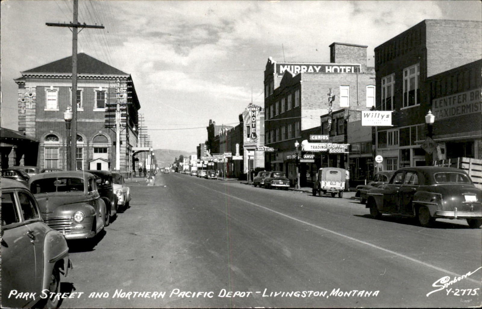 Livingston MT Park Street and Northern Pacific Depot c1940s-50s RPPC bhn Livingston MT Park Street and Northern Pacific Depot c1940s-50s RPPC bhn