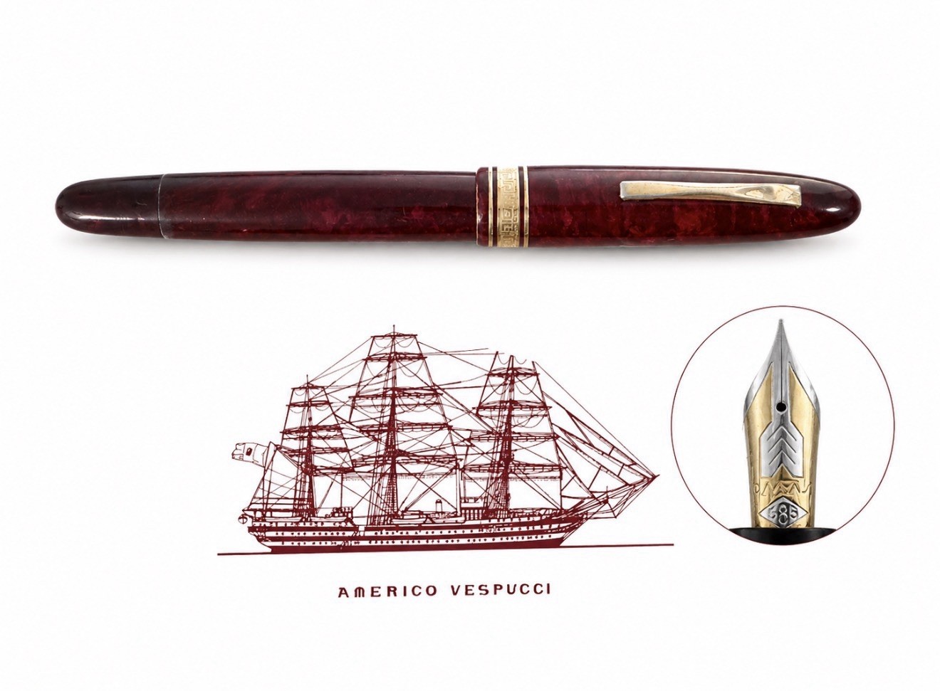OMAS Amerigo Vespucci Wood Fountain Pen 14kt Gold Nib F Vintage 1990