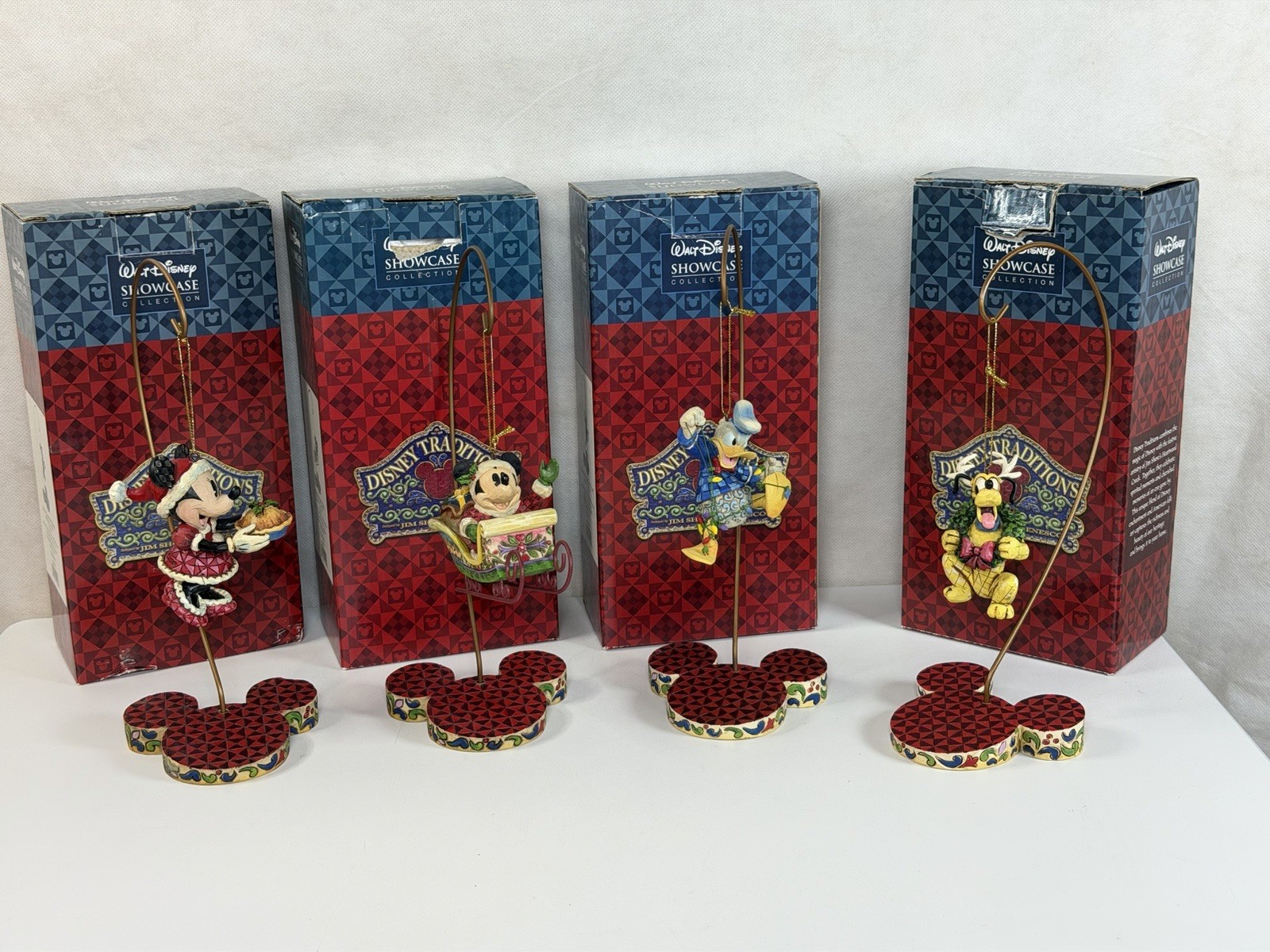 Jim Shore Disney Traditions Christmas Ornament Set 4pc Mickey Minnie Donald Plut