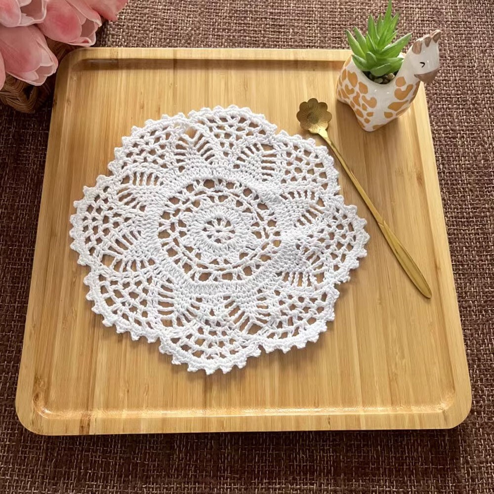4Pcs White Vintage Hand Crochet Lace Doilies Flower Placemats Round Table Mat 8\