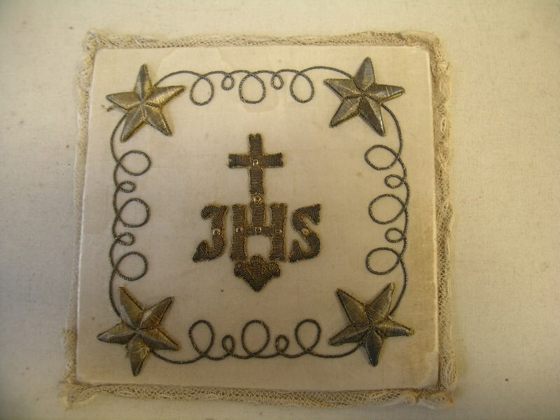 Antique goldbrocade Palla with stars and IHS  (Church,Altar,Mass)